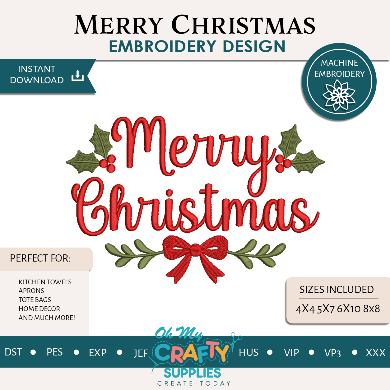 Merry Christmas Embroidery Design