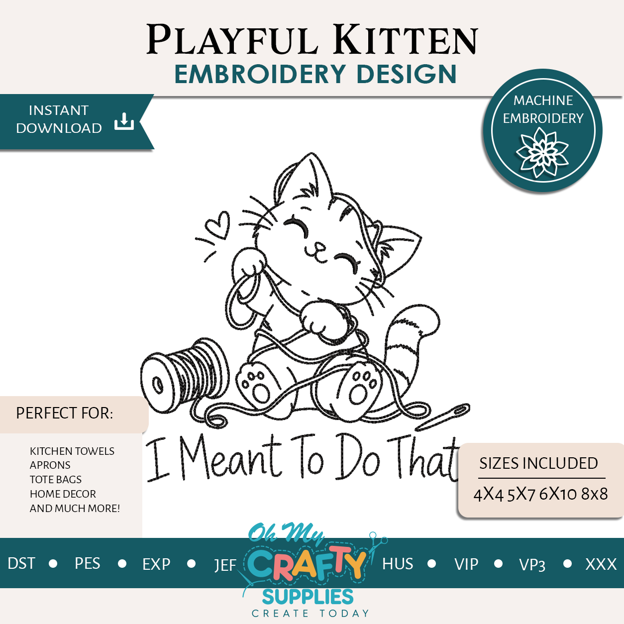 Playful Kitten Embroidery Design
