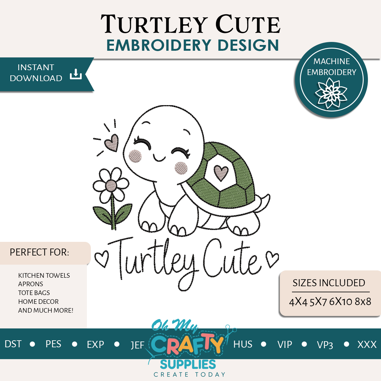 Turtley Cute Embroidery Design