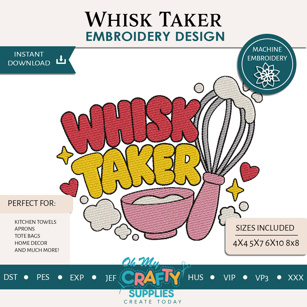 Whisk Taker Embroidery Design