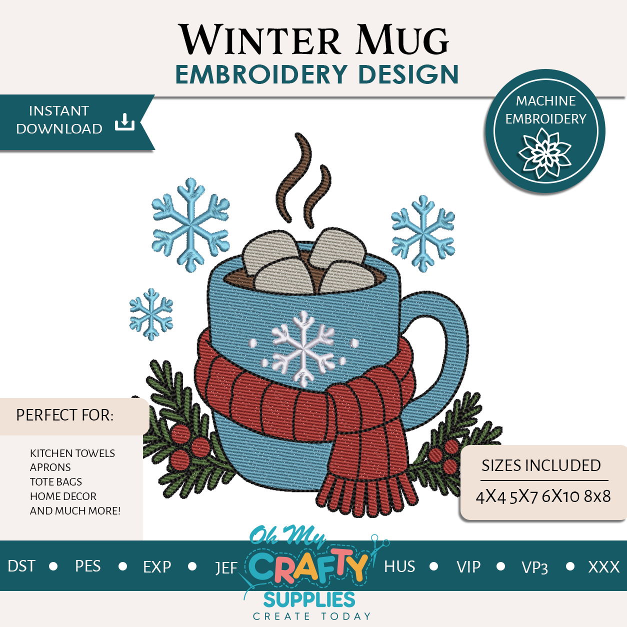 Winter Mug Embroidery Design