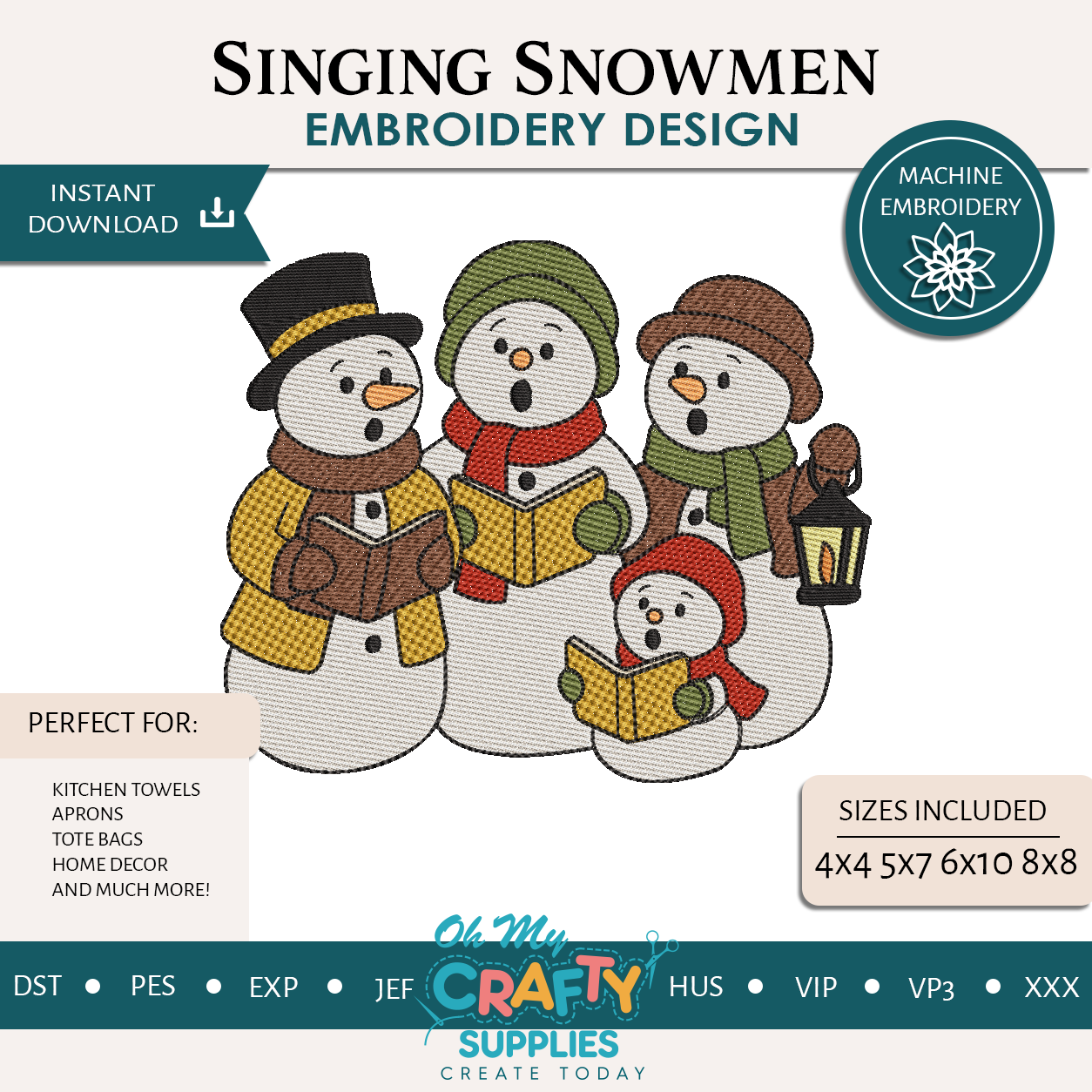 Singing Snowmen Embroidery Design