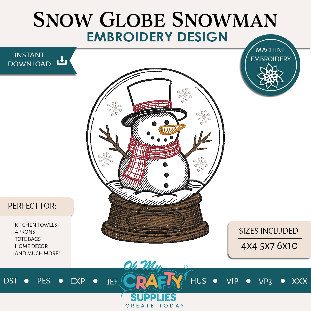 Snow Globe Embroidery Design