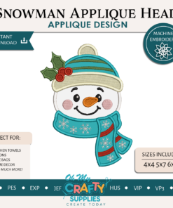 Snowman Applique Head Embroidery Design