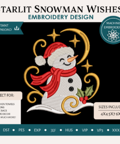 Starlit Snowman Wishes Embroidery Design