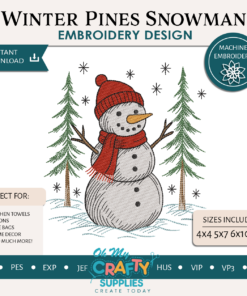 Winter Pines Snowman Embroidery Design