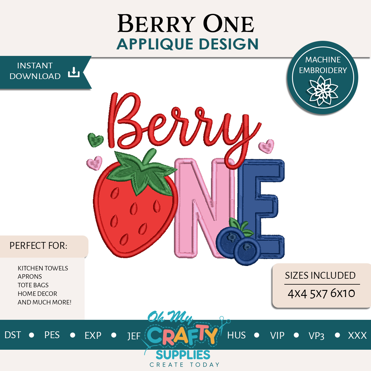 Berry One Applique Embroidery Design