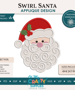 Swirl Santa Applique Embroidery Design